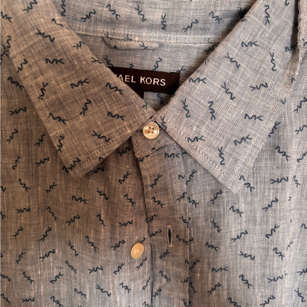 Michael Kors Slim Fit Button-Down Shirt Blue Print Pattern Size XL